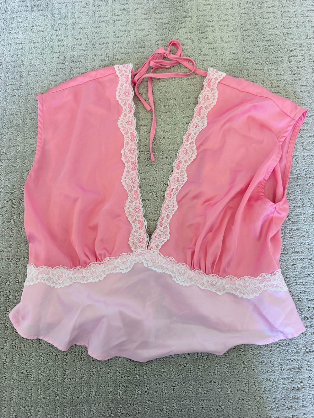 Le Lis Pink Lace-Trim Halter Chemise Top